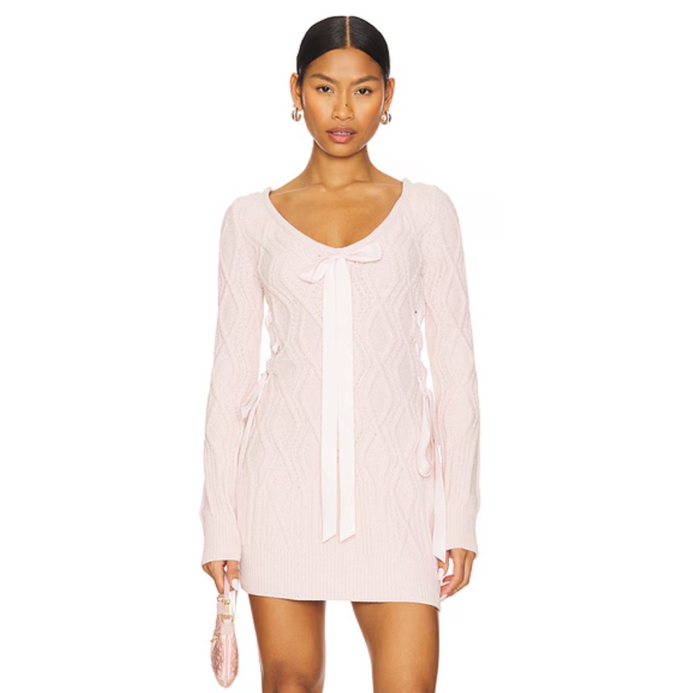 For Love And Lemons Light Pink Cable Knit Dress